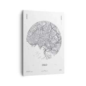 Impression sur toile - Image sur toile - Une carte d'Oslo dans un style minimaliste en noir et blanc. - 50x70cm - Anatomie d’Oslo - Décoration murale moderne pour le salon et la chambre ARTTOR