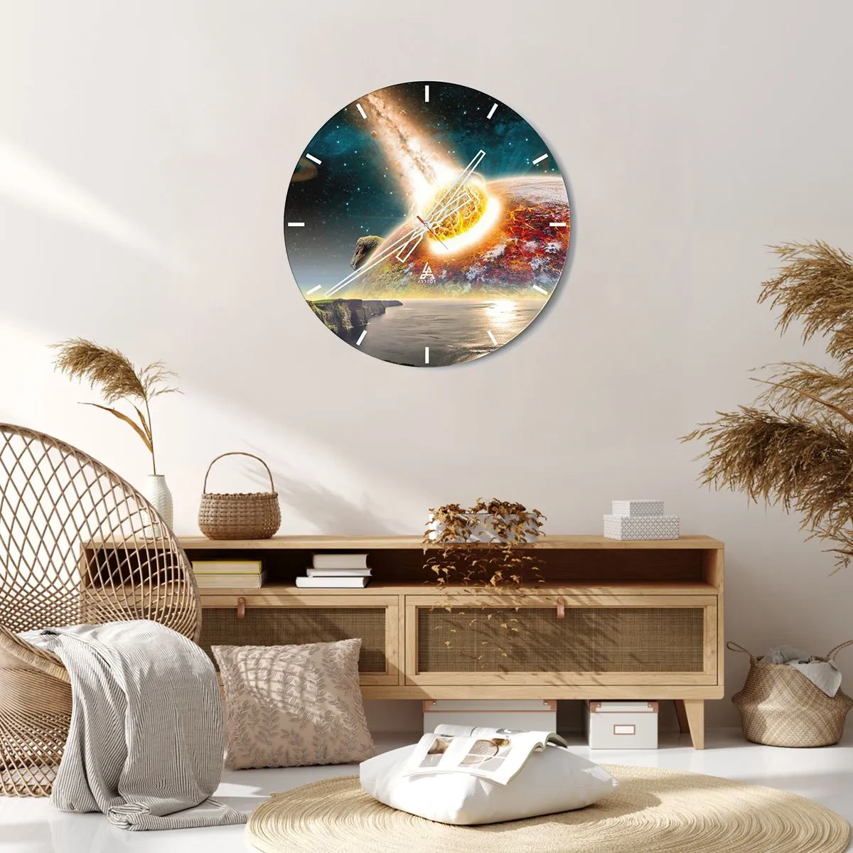 Horloge murale - Pendule murale - Collision d'un astéroïde avec la Terre dans le fond cosmique - 30x30cm - Drame spatial - Décoration murale moderne pour le salon, la cuisine et la chambre ARTTOR