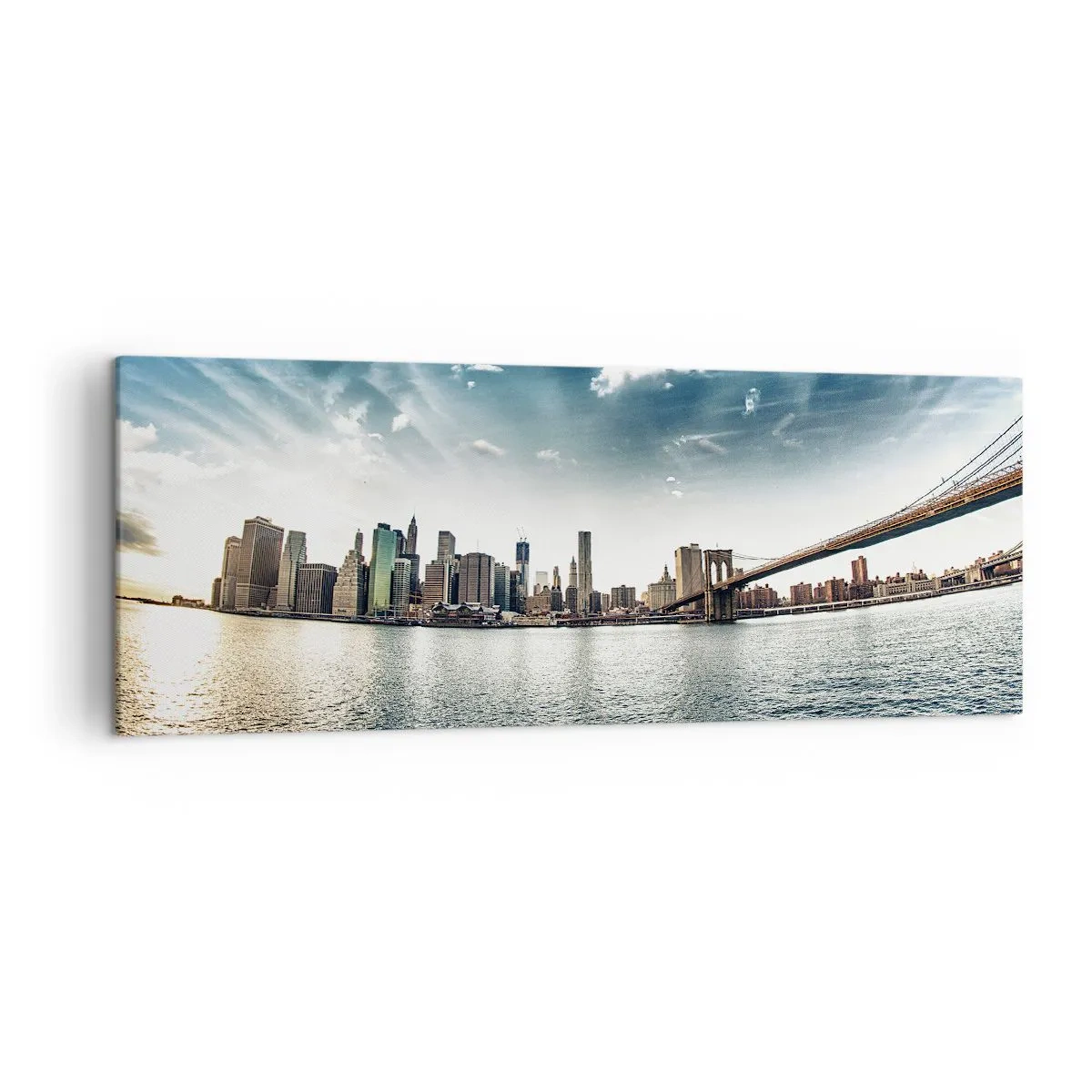 Impression sur toile - Image sur toile - Panorama de la ville avec un pont contre le ciel bleu - 140x50cm - L'île de verre - Décoration murale moderne pour le salon et la chambre ARTTOR