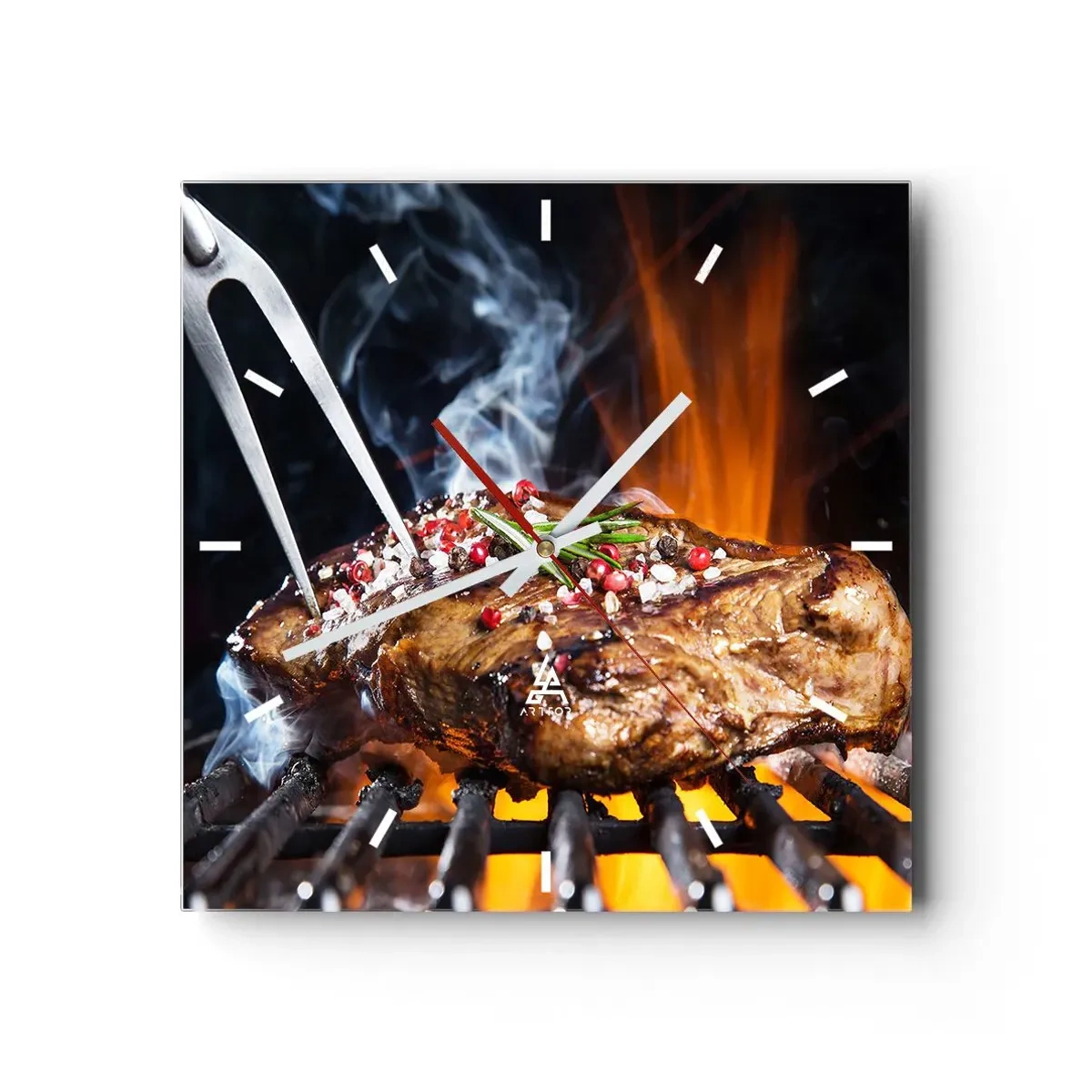 Horloge murale - Pendule murale - Steak grillé sur un gril aux épices - 30x30cm - Juteux et parfumé - Décoration murale moderne pour le salon et la chambre ARTTOR