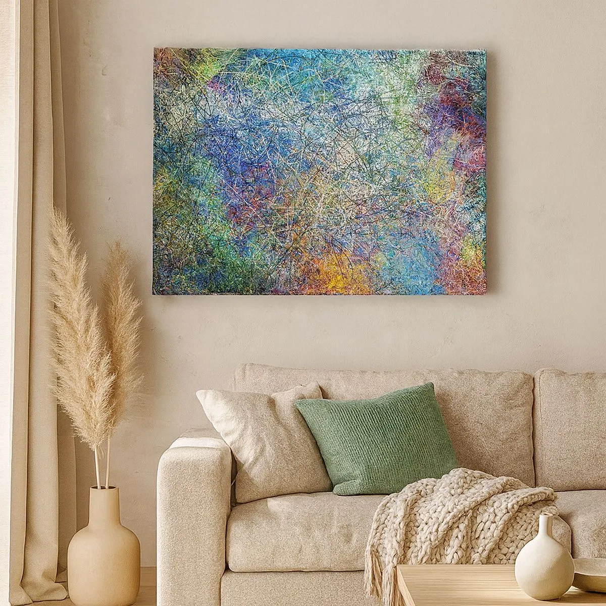 Impression sur toile - Image sur toile - Composition abstraite avec des lignes et des textures multicolores - 70x50cm - Ce n'est pas si simple - Décoration murale moderne pour le salon et la chambre ARTTOR