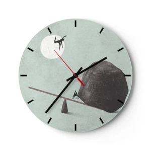 Horloge murale - Pendule murale - Un personnage est catapulté d'une balançoire par un rocher vers la lune. - 30x30cm - Réalisation de ses rêves - Décoration murale moderne pour le salon, la cuisine et la chambre ARTTOR