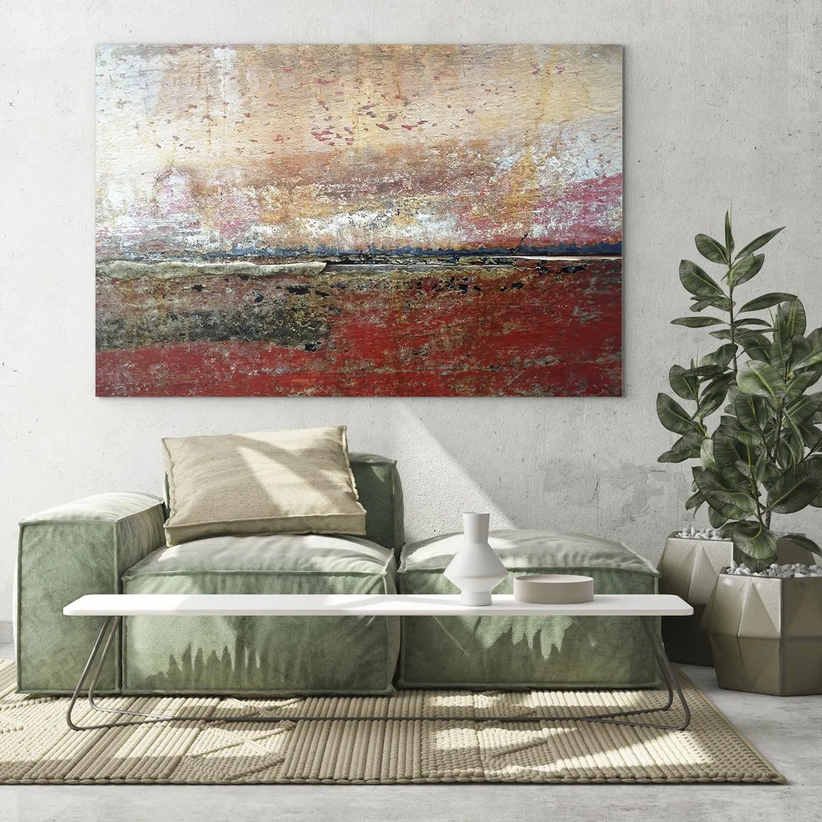 Impression sur verre - Image sur verre - Texture abstraite dans les tons de rouge et d'ocre - 70x50cm - C'est peut-être la mer - Décoration murale moderne pour le salon et la chambre ARTTOR