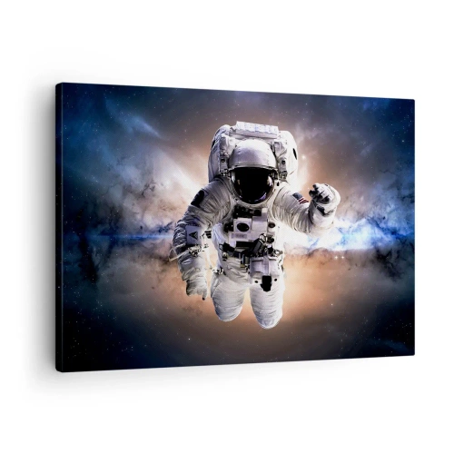 Impression sur toile - Image sur toile - Astronaute dans l'espace - 70x50cm - Salutations de l'espace - Décoration murale moderne pour le salon et la chambre ARTTOR