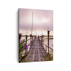 Impression sur toile - Image sur toile - Pont de bambou sur l'eau à l'aube - 50x70cm - Le silence et le calme d'Asie - Décoration murale moderne pour le salon et la chambre ARTTOR