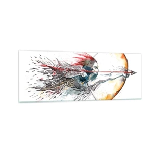 Impression sur verre - Image sur verre - Aquarelle dynamique d'un guerrier avec un arc et des flèches - 140x50cm - Guerrier mythique avec un arc de feu - Décoration murale moderne pour le salon et la chambre ARTTOR