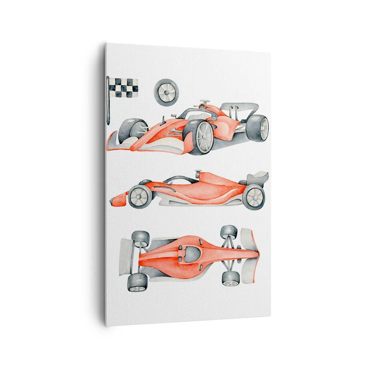 Impression sur toile - Image sur toile - Une voiture de course rouge avec un drapeau à damier - 80x120cm - poursuis ton rêve - Décoration murale moderne pour le salon et la chambre ARTTOR
