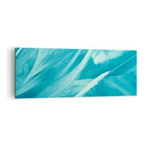 Impression sur toile - Image sur toile - Gros plan de délicates plumes turquoises - 140x50cm - Se noyer dans les plumes - Décoration murale moderne pour le salon et la chambre ARTTOR