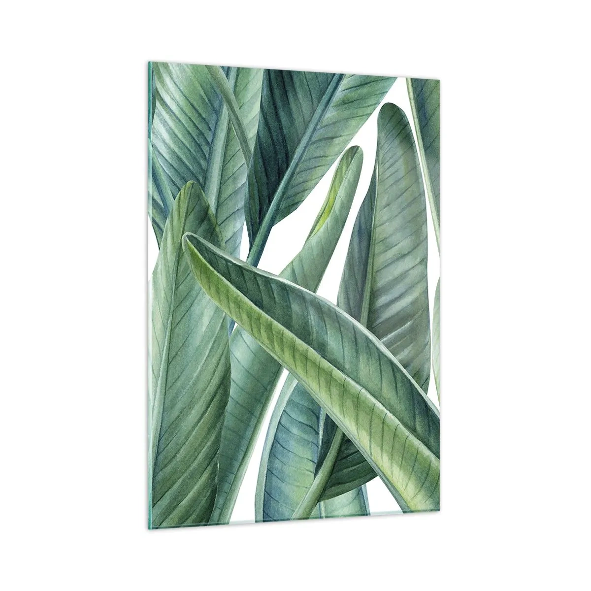 Impression sur verre - Image sur verre - Feuilles tropicales dans des tons de vert - 50x70cm - La nature face à elle-même - Décoration murale moderne pour le salon et la chambre ARTTOR