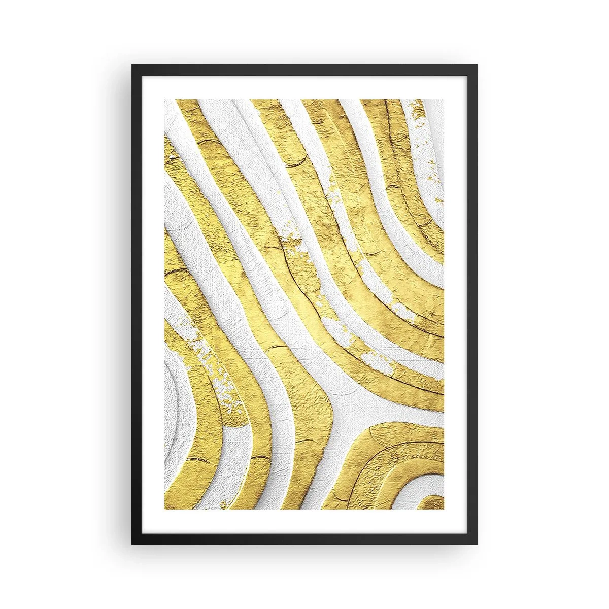 Affiche dans un cadre noir - Poster - Lignes dorées sur fond blanc dans un style abstrait - 50x70cm - Composition en blanc et or - Décoration murale moderne pour le salon et la chambre ARTTOR