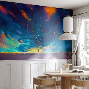 Papier Peint Photo Premium Canvas - Au vent bleu ciel - Pour les enfants, Ballons colorés, Abstraction - 200x140 cm
