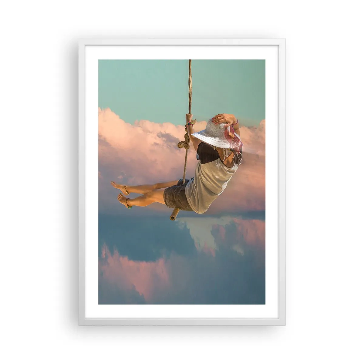 Affiche dans un cadre blanc - Poster - S'amuser dans les nuages - 50x70 cm