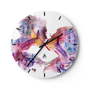 Horloge murale - Pendule murale - Graphique coloré avec un pont et une architecture en arrière-plan - 30x30cm - Le pont secret des soupirs - Décoration murale moderne pour le salon, la cuisine et la chambre ARTTOR