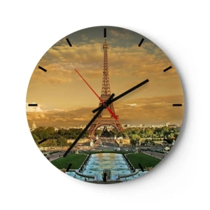 Horloge murale - Pendule murale - Vue de la Tour Eiffel au coucher du soleil - 30x30cm - La reine de Paris - Décoration murale moderne pour le salon, la cuisine et la chambre ARTTOR