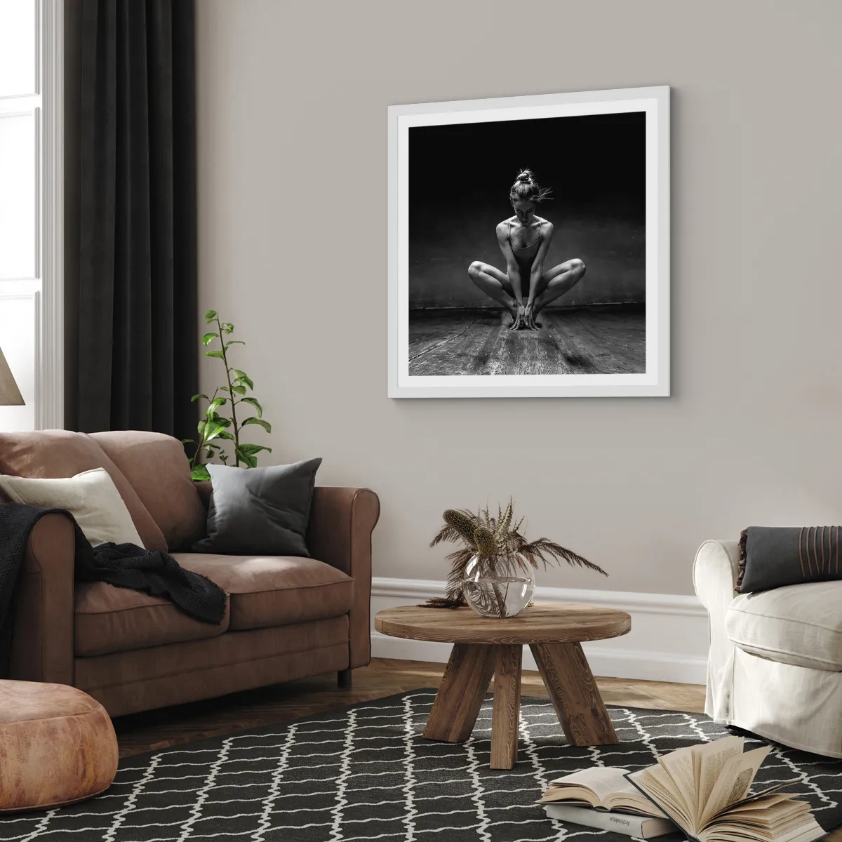 Affiche dans un cadre blanc - Poster - Concentration de l'énergie de la danse - 30x30 cm
