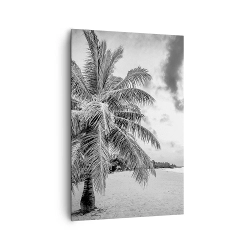 Impression sur toile - Image sur toile - Palmier noir et blanc sur une plage déserte avec des nuages - 80x120cm - Quand tu aspires à la solitude - Décoration murale moderne pour le salon et la chambre ARTTOR