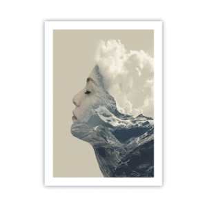 Affiche - Poster - Un profil de femme se fondant dans un paysage de montagne - 50x70cm - La beauté des éléments - Décoration murale moderne pour le salon et la chambre ARTTOR