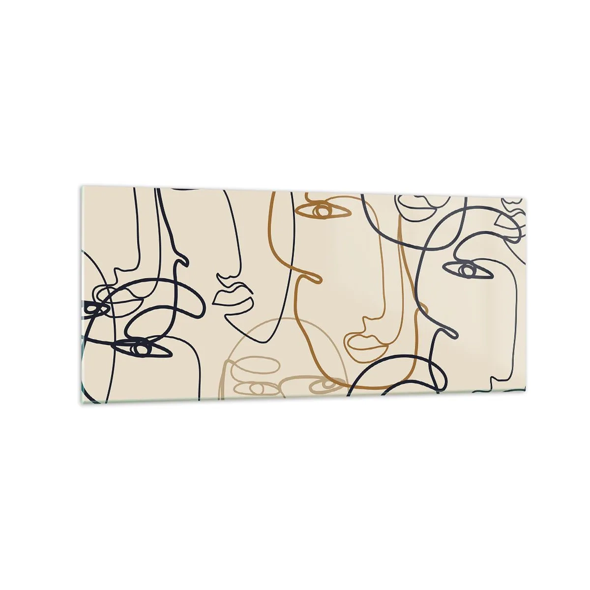 Impression sur verre - Image sur verre - Visages minimalistes au trait sur fond clair - 120x50cm - Portrait multiplié - Décoration murale moderne pour le salon et la chambre ARTTOR