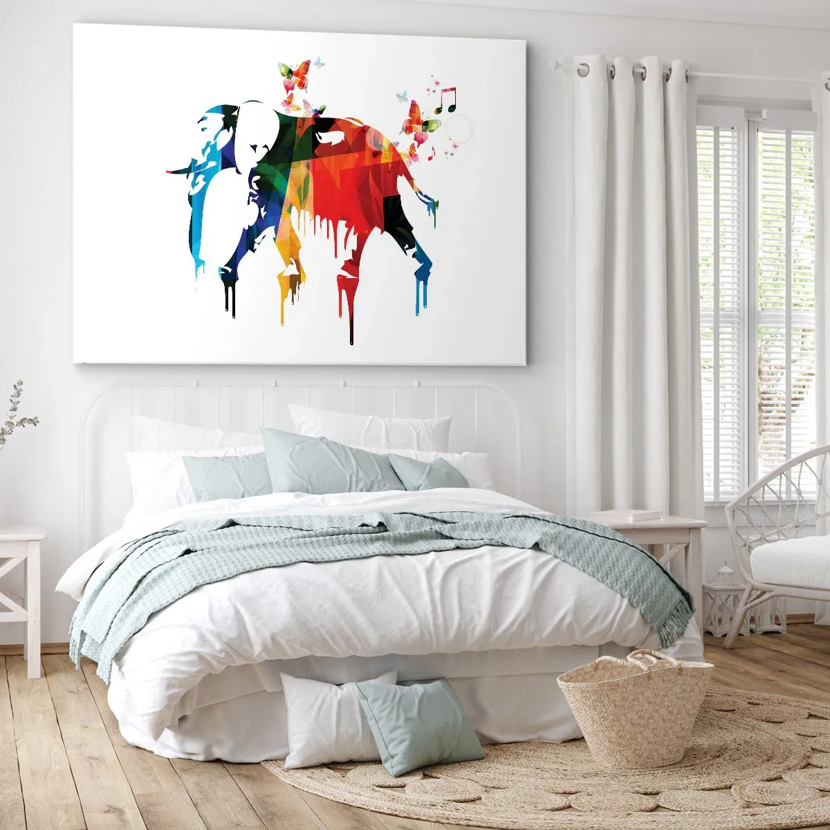 Impression sur toile - Image sur toile - Éléphant coloré avec des papillons dans un style géométrique moderne - 70x50cm - Tout le monde peut danser - Décoration murale moderne pour le salon et la chambre ARTTOR