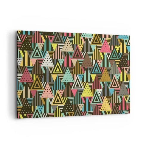 Impression sur toile - Image sur toile - Motif géométrique coloré avec des triangles et des lignes - 120x80cm - En rythme de trois - Décoration murale moderne pour le salon et la chambre ARTTOR