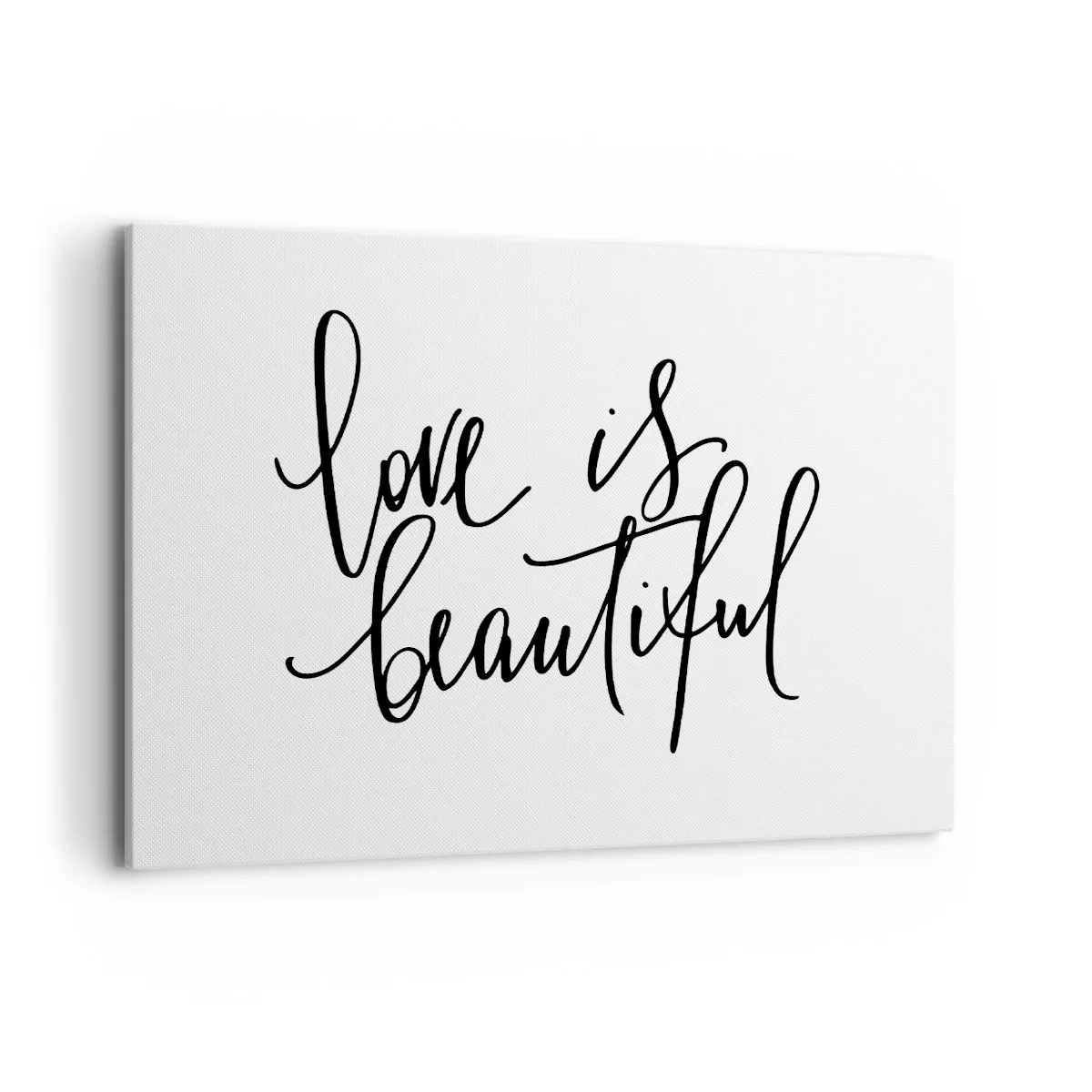Impression sur toile - Image sur toile - Inscription noire « l'amour est beau » sur fond blanc - 120x80cm - Lire et répéter - Décoration murale moderne pour le salon et la chambre ARTTOR