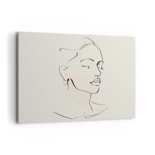 Impression sur toile - Image sur toile - Un croquis délicat du visage d'une femme sur un fond clair - 100x70cm - Une ligne certaine - Décoration murale moderne pour le salon et la chambre ARTTOR