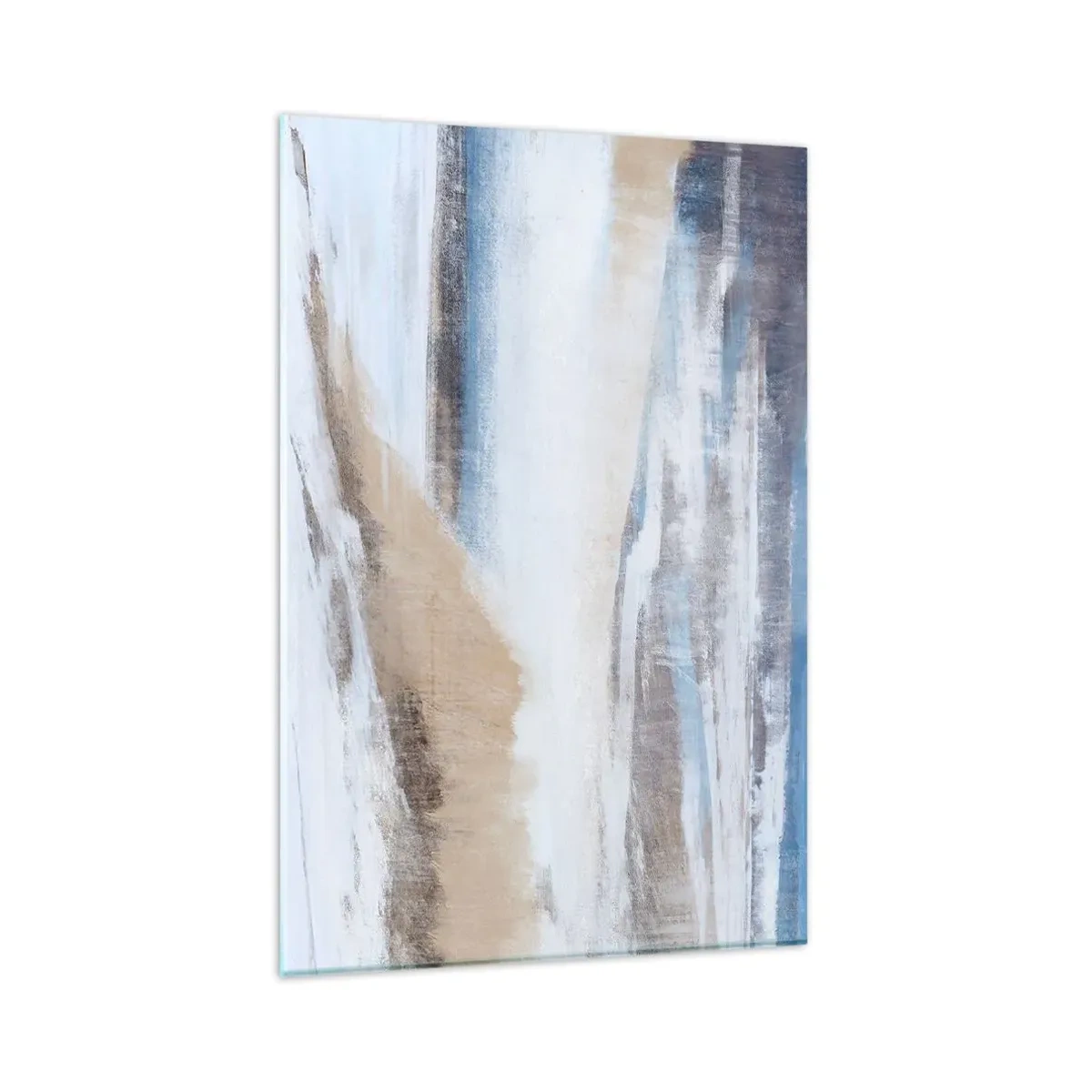 Impression sur verre - Image sur verre - Paysage d'hiver abstrait dans les tons de blanc et de bleu - 80x120cm - Composition hivernale - Décoration murale moderne pour le salon et la chambre ARTTOR