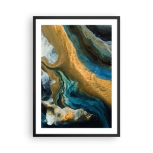 Affiche dans un cadre noir - Poster - Une composition abstraite dans des tons d'or et de bleu. - 50x70cm - Bleu - jaune - influences mutuelles - Décoration murale moderne pour le salon et la chambre ARTTOR