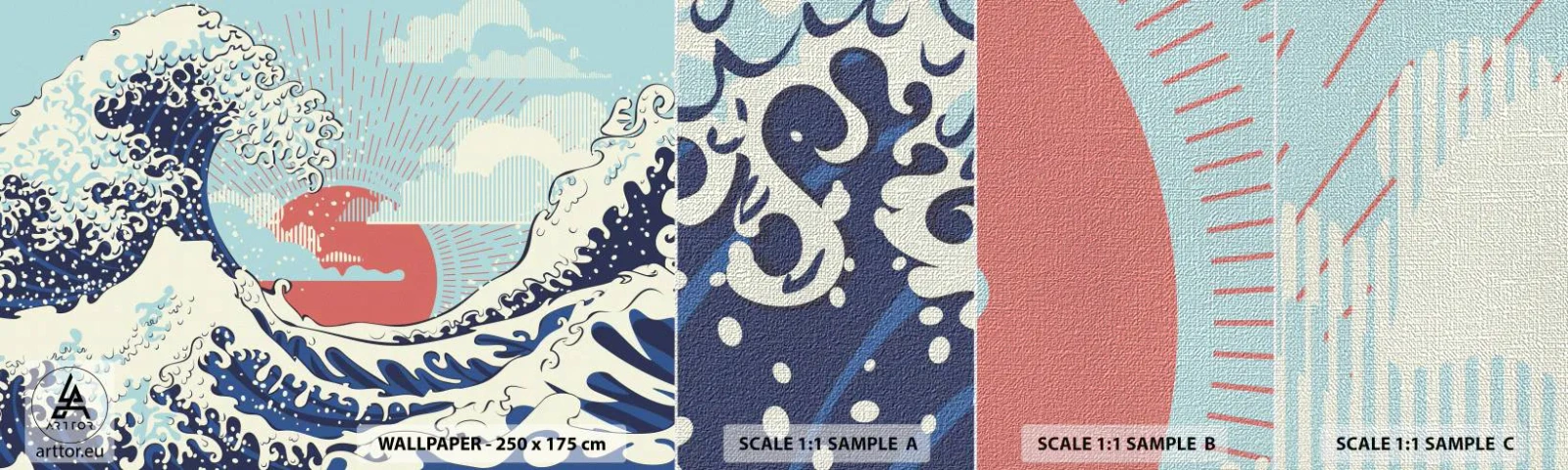 Échantillon de Papier Peint Premium Canvas - D'une inspiration japonnaise - Abstraction, Vague de mer, Mer - 100x30 cm