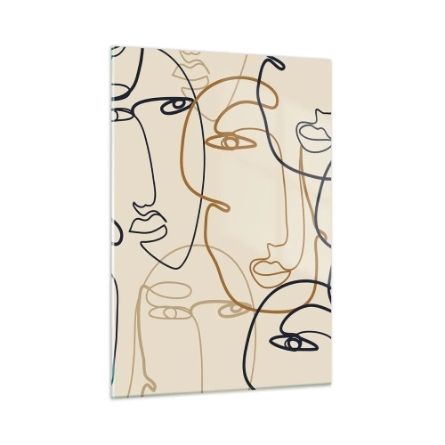 Impression sur verre - Image sur verre - Visages contournés dessinés d'un seul trait sur beige - 50x70cm - Portrait multiplié - Décoration murale moderne pour le salon et la chambre ARTTOR