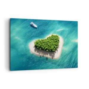 Impression sur toile - Image sur toile - Une île romantique en forme de cœur dans une mer turquoise - 100x70cm - J'aime l'été - Décoration murale moderne pour le salon et la chambre ARTTOR