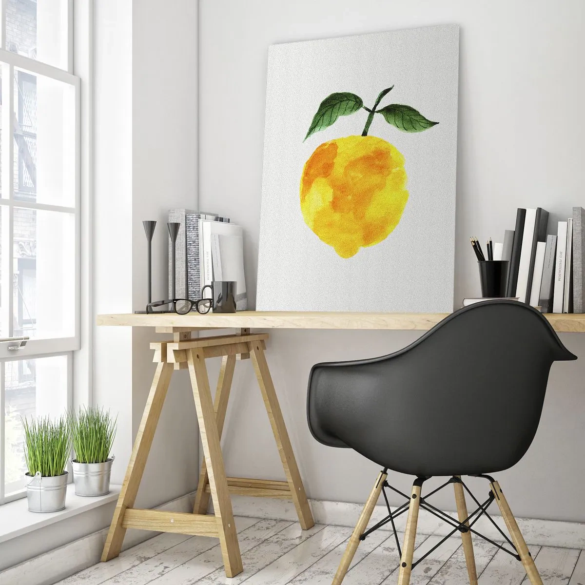 Impression sur verre - Image sur verre - Citron aquarelle avec des feuilles vertes - 50x70cm - Comment reconnaitre le goût du soleil - Décoration murale moderne pour le salon et la chambre ARTTOR