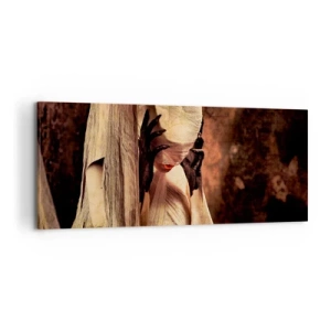 Impression sur toile - Image sur toile - Une femme voilée au style mystérieux sur un fond sombre - 120x50cm - Entre le bon et le mauvais - Décoration murale moderne pour le salon et la chambre ARTTOR
