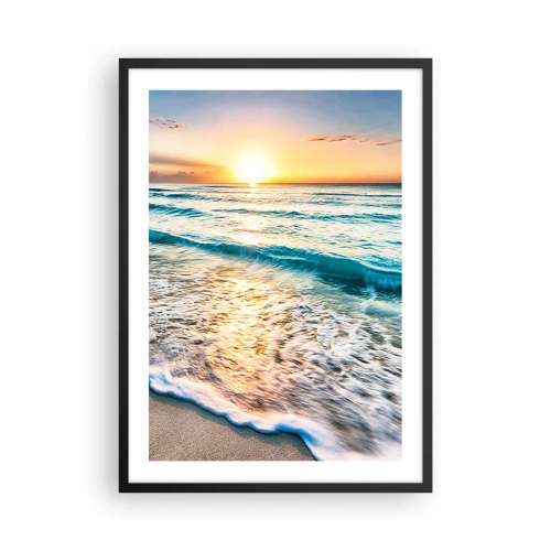 Affiche dans un cadre noir - Poster - Coucher de soleil sur une mer calme avec des vagues - 50x70cm - Une vue qui en vaut la peine - Décoration murale moderne pour le salon et la chambre ARTTOR