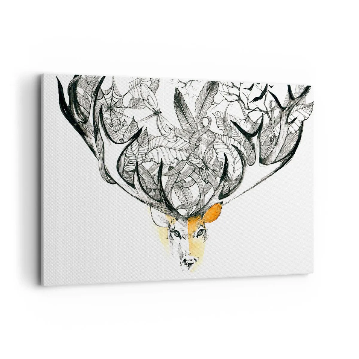 Impression sur toile - Image sur toile - Motif subtil de cerf avec bois décoratifs - 120x80cm - Corne d'abondance - Décoration murale moderne pour le salon et la chambre ARTTOR