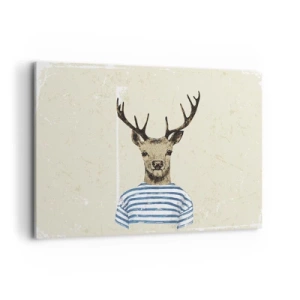 Impression sur toile - Image sur toile - Un cerf en chemise rayée sur un fond clair avec une texture délicate - 120x80cm - Parce que j'aime les chemises rayées - Décoration murale moderne pour le salon et la chambre ARTTOR