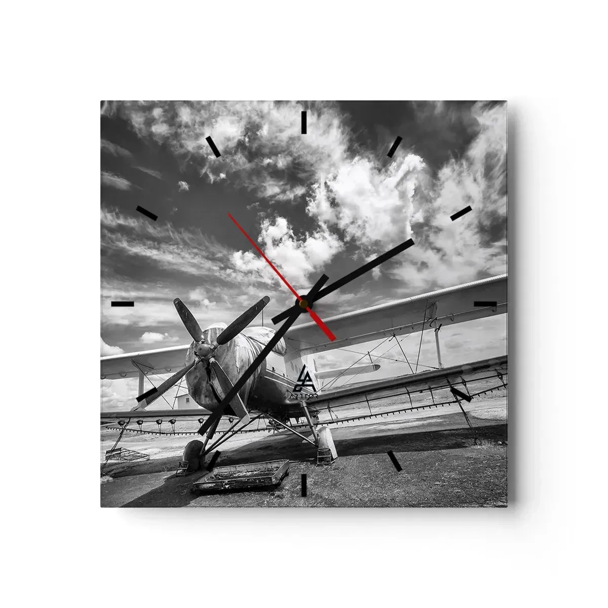 Horloge murale - Pendule murale - Un vieil avion à l'aéroport en noir et blanc - 30x30cm - Je suis impatient! - Décoration murale moderne pour le salon et la chambre ARTTOR