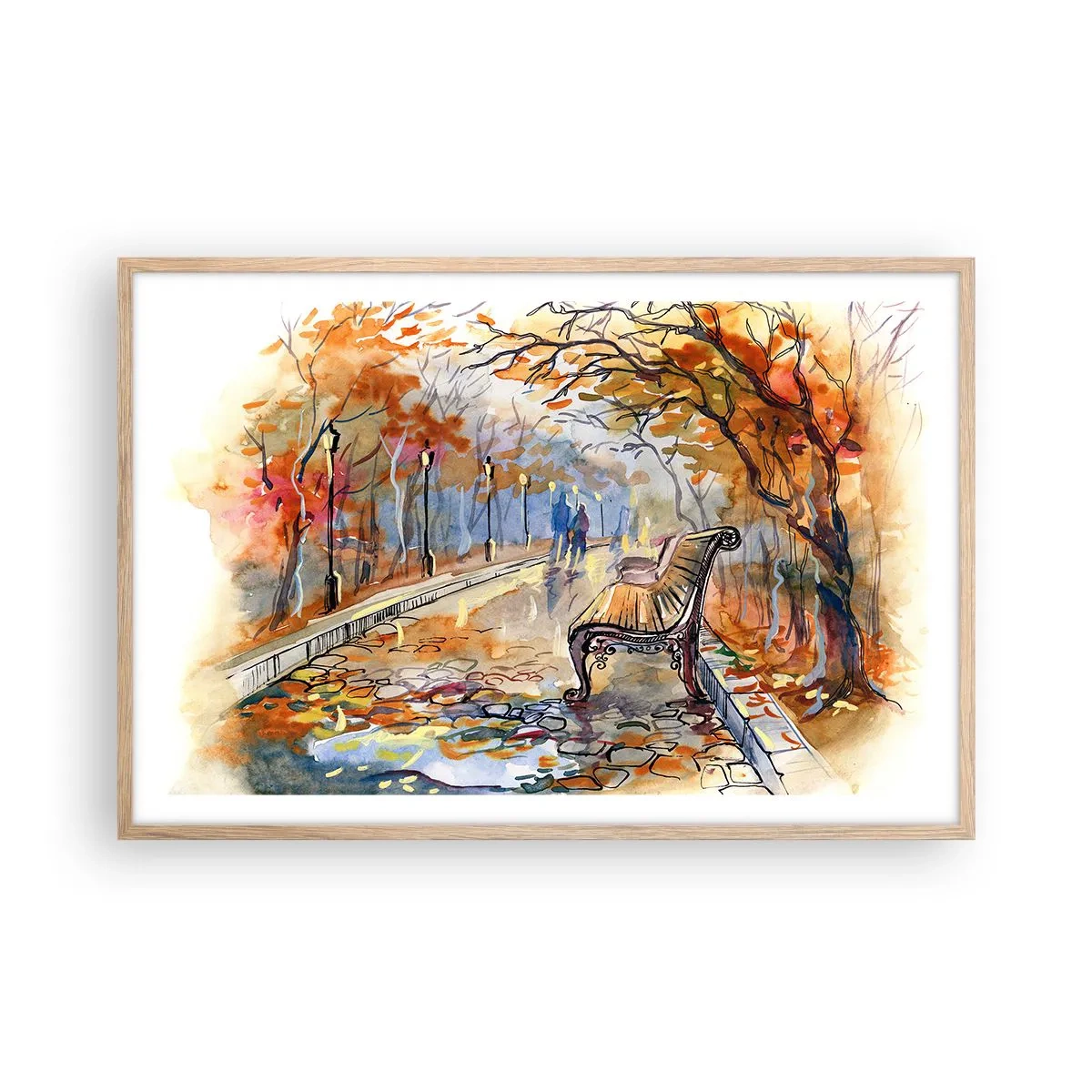 Affiche dans un chêne clair - Poster - Errer ensemble à l'automne - 91x61 cm