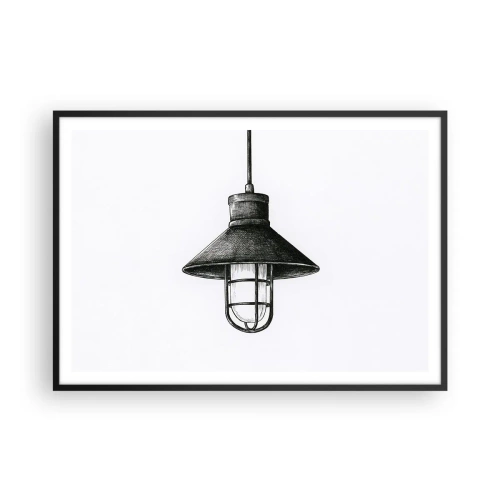 Affiche dans un cadre noir - Poster - Dessin d'une lampe suspendue rétro sur fond blanc - 100x70cm - Comme il y a des années… - Décoration murale moderne pour le salon et la chambre ARTTOR