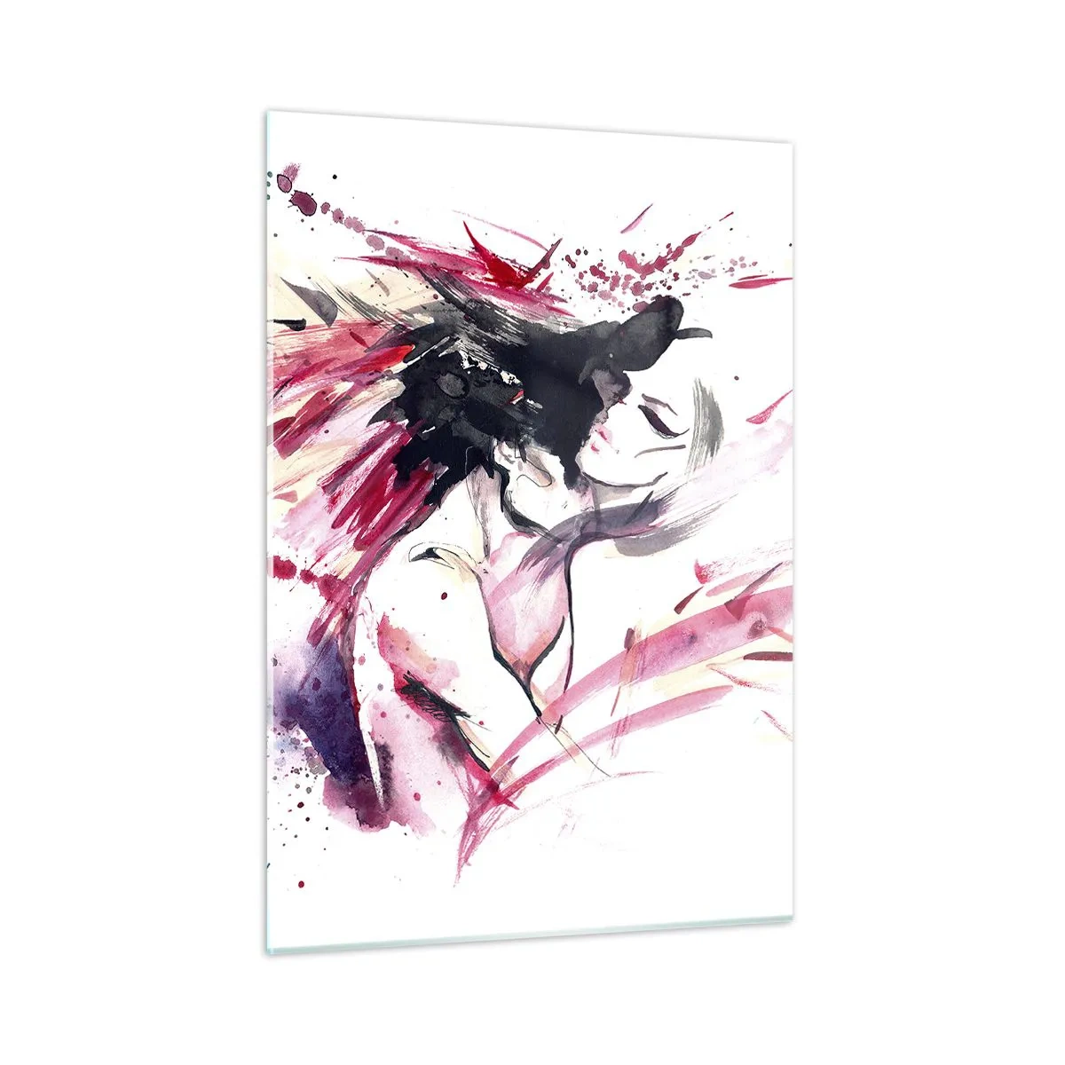 Impression sur verre - Image sur verre - Une figure abstraite aux couleurs aquarelles dynamiques. - 50x70cm - Un accomplissement amoureux - Décoration murale moderne pour le salon et la chambre ARTTOR