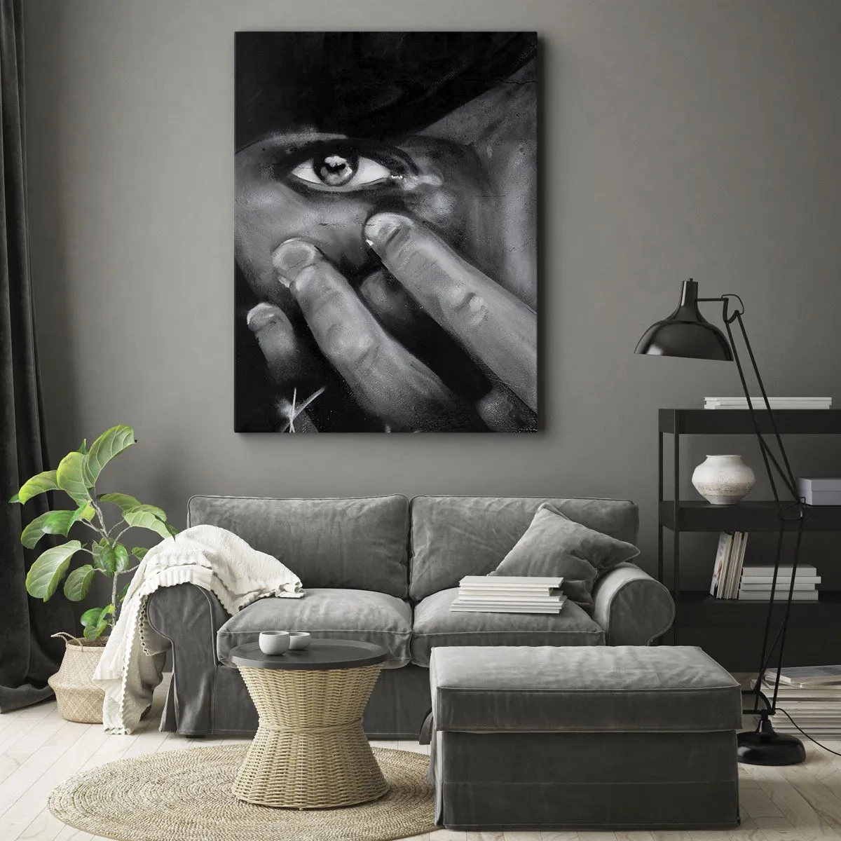 Impression sur toile - Image sur toile - Portrait en noir et blanc d'une femme se couvrant le visage avec ses mains. - 50x70cm - Je ne dirai pas qui a peint - Décoration murale moderne pour le salon et la chambre ARTTOR