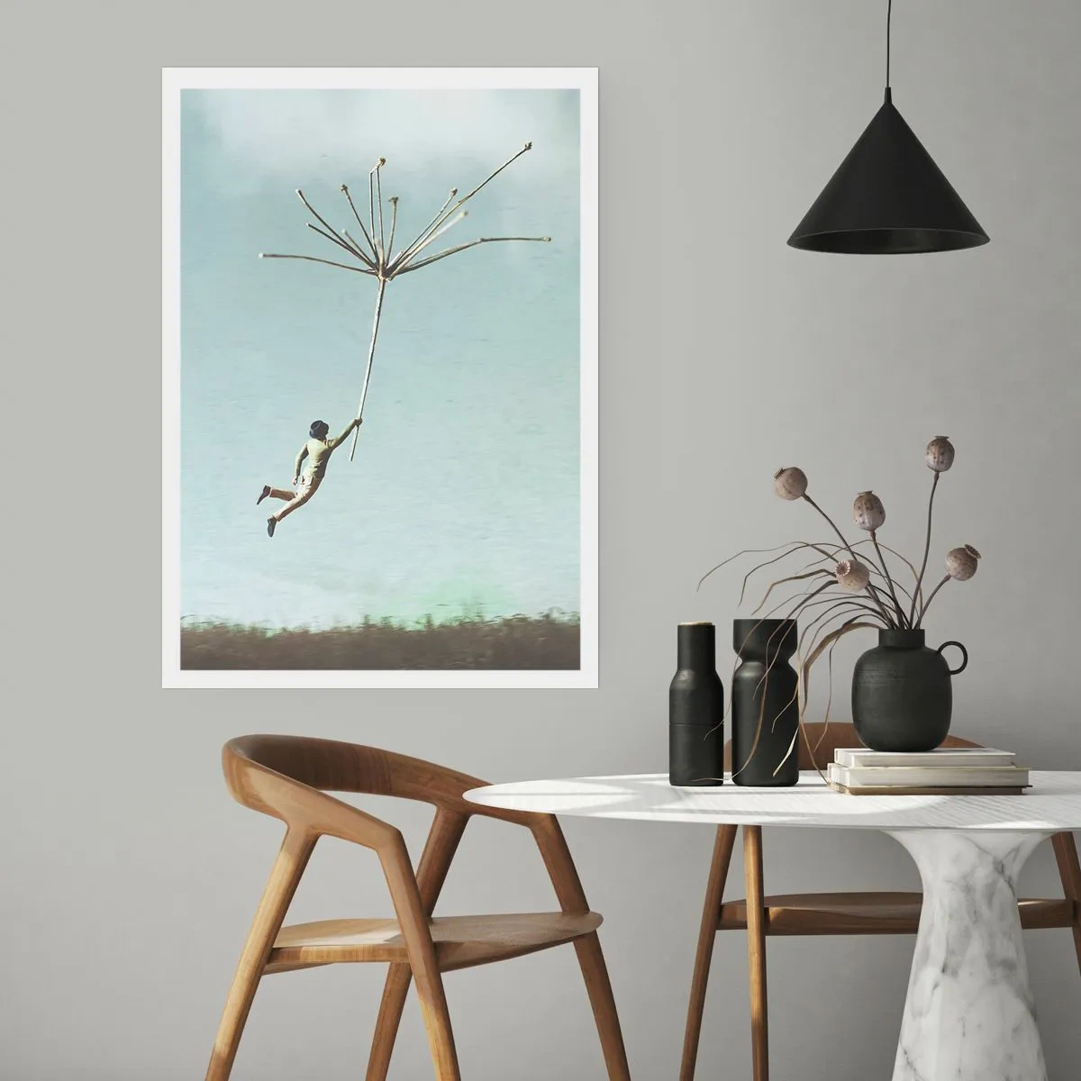 Affiche - Poster - Cerfs-volants, pissenlits, vent - 70x100 cm