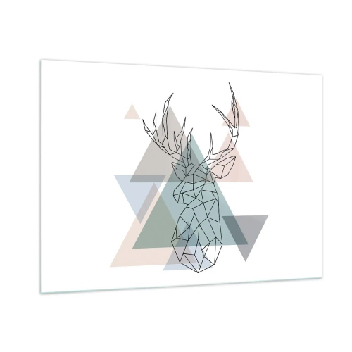 Impression sur verre - Image sur verre - Dessin géométrique d'un cerf sur fond de triangles pastel - 100x70cm - Dans une forêt géométrique - Décoration murale moderne pour le salon et la chambre ARTTOR