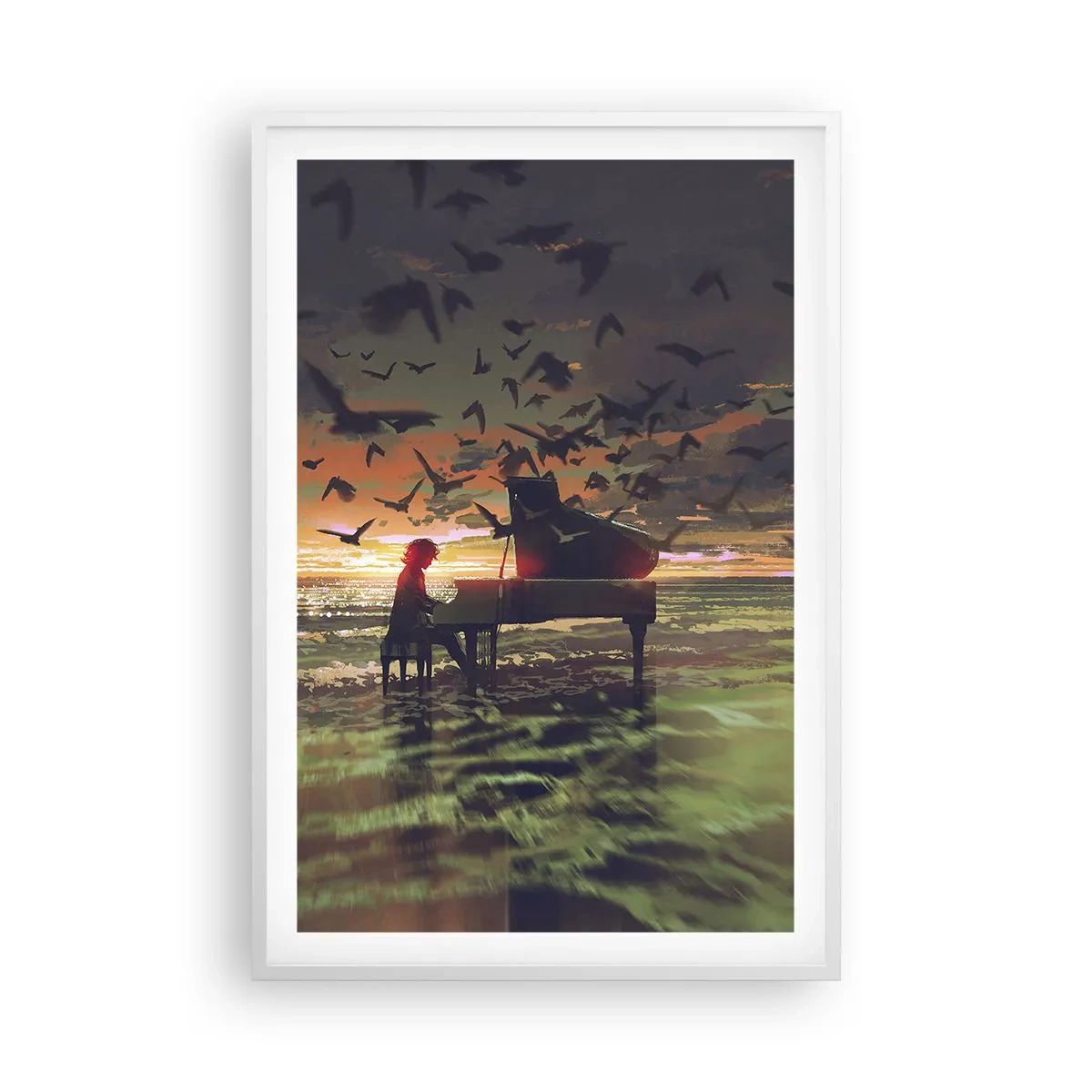 Affiche dans un cadre blanc - Poster - Concert pour piano et vagues - 61x91 cm