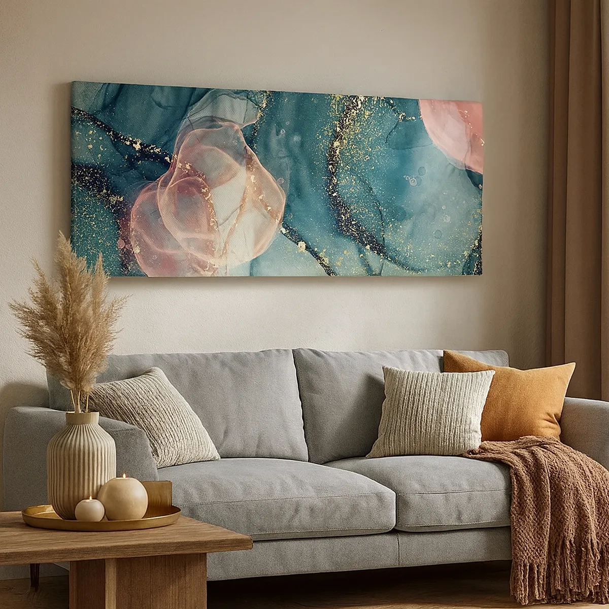 Impression sur toile - Image sur toile - Soie bleu, tulle rose - 30x30 cm