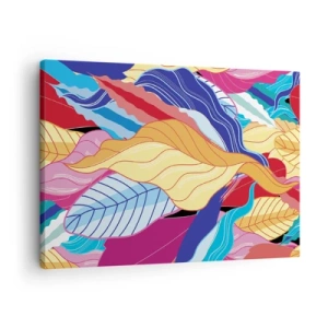 Impression sur toile - Image sur toile - Des feuilles aux couleurs vives créent une composition dynamique - 70x50cm - Un désordre coloré - Décoration murale moderne pour le salon et la chambre ARTTOR