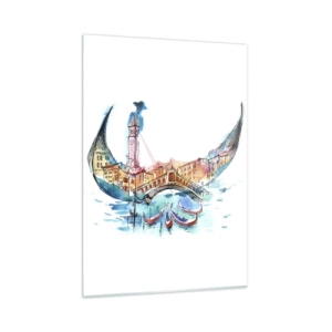 Impression sur verre - Image sur verre - Panorama aquarelle de Venise sous la forme d'un masque - 50x70cm - Nous naviguons à travers la ville - Décoration murale moderne pour le salon et la chambre ARTTOR