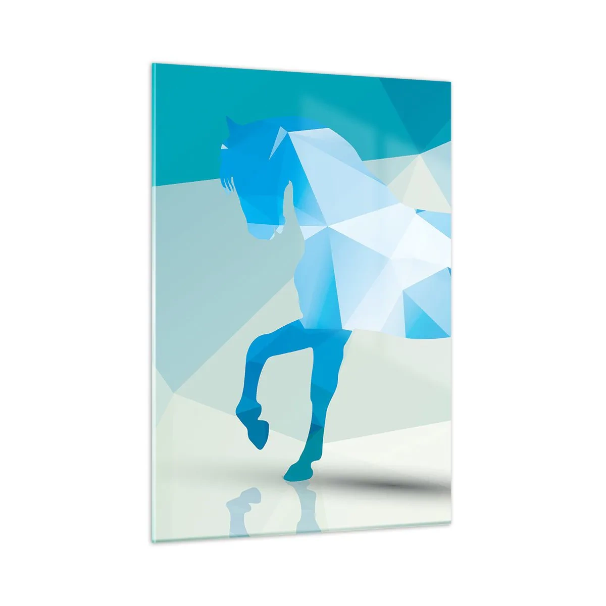 Impression sur verre - Image sur verre - Cheval géométrique dans les tons bleu et blanc - 50x70cm - Cheval géométrique en turquoise - Décoration murale moderne pour le salon et la chambre ARTTOR