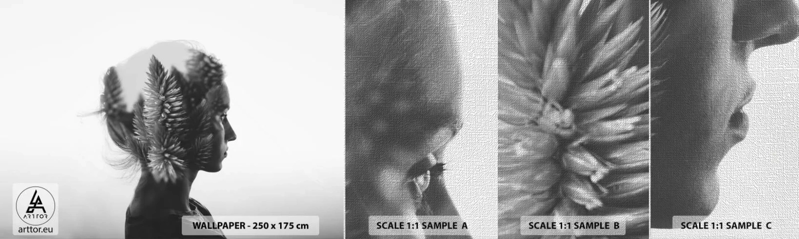 Échantillon de Papier Peint Premium Canvas - Dame de la pinède - Abstraction, Femme, Morceau - 100x30 cm