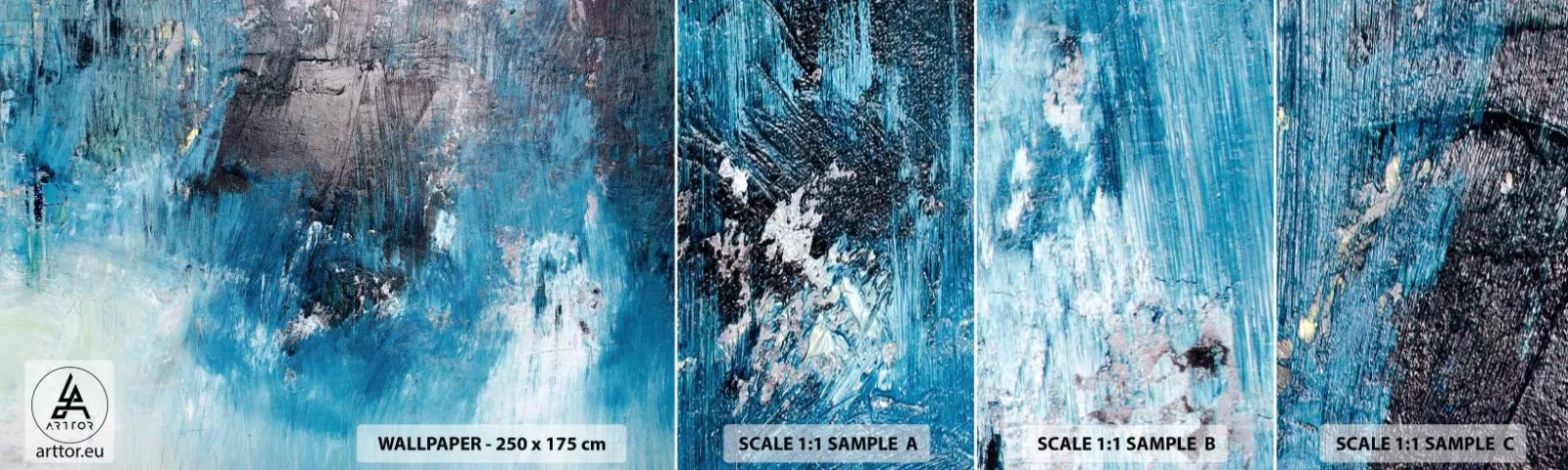 Échantillon De Papier Peint Standard Eco - Rhapsodie en bleu - Abstraction, Morceau, Art moderne - 100x30 cm